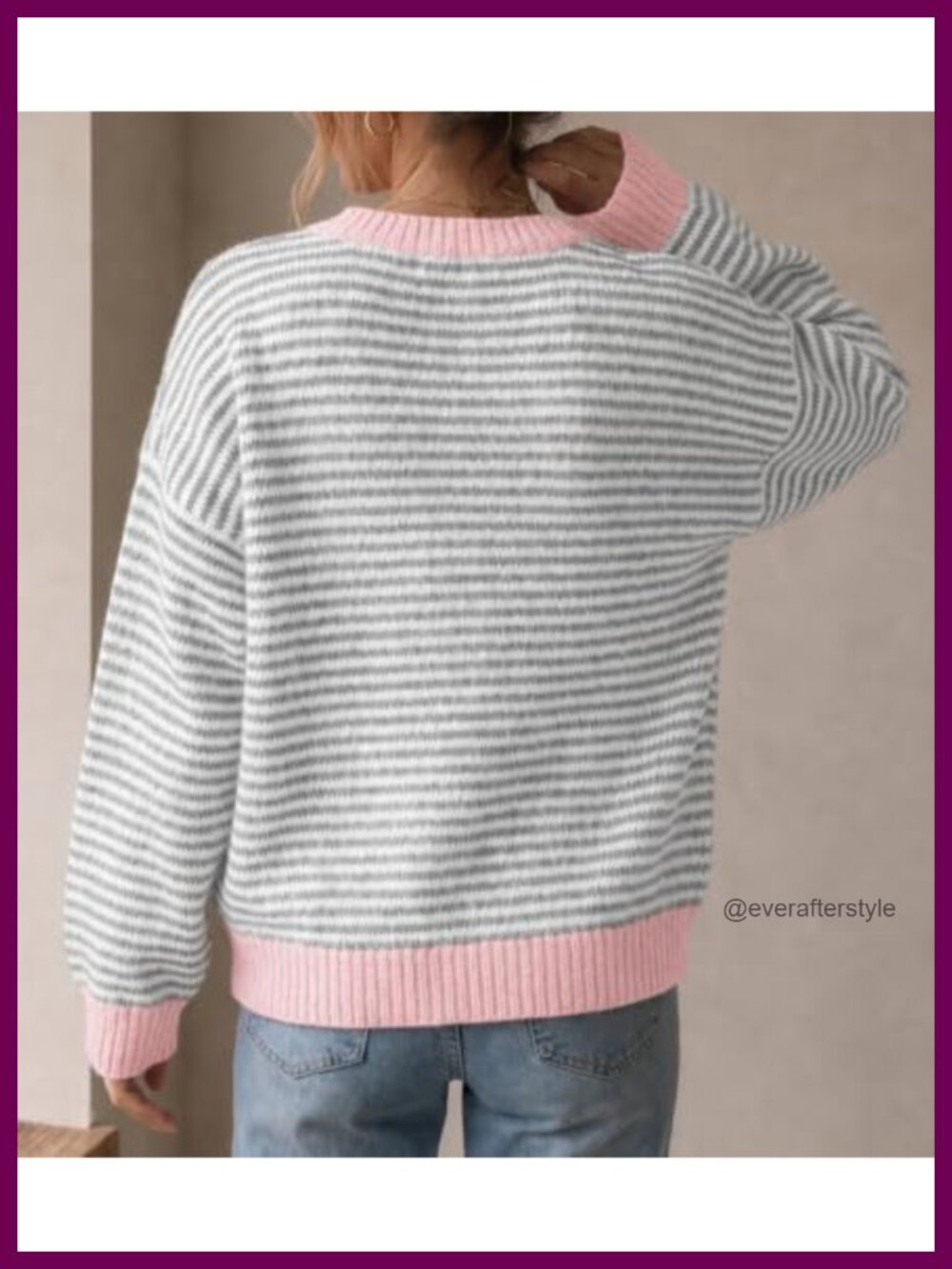 Striped Color Block Knit Pullover Sweater Loose Fit Crewneck Long Sleeve - Picture 3 of 6
